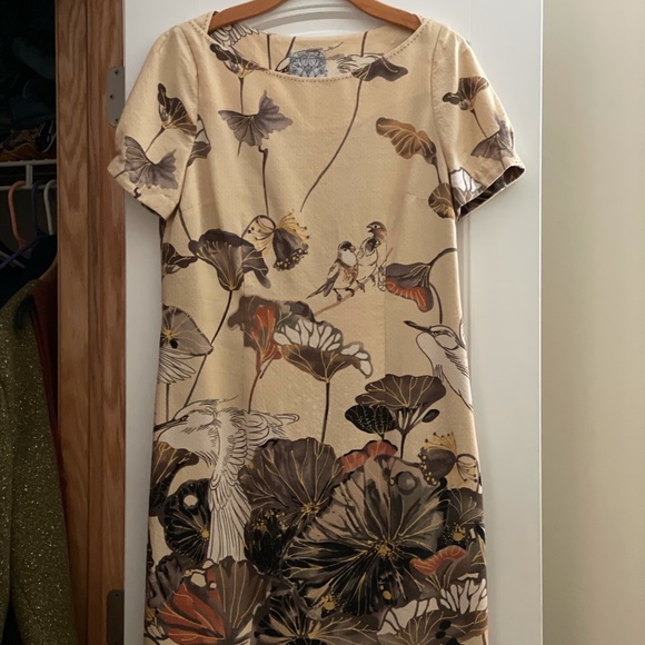 Anthropologie Floreat Snowy Egret Bird Shift Dress NO BELT 12 - Picture 10 of 11